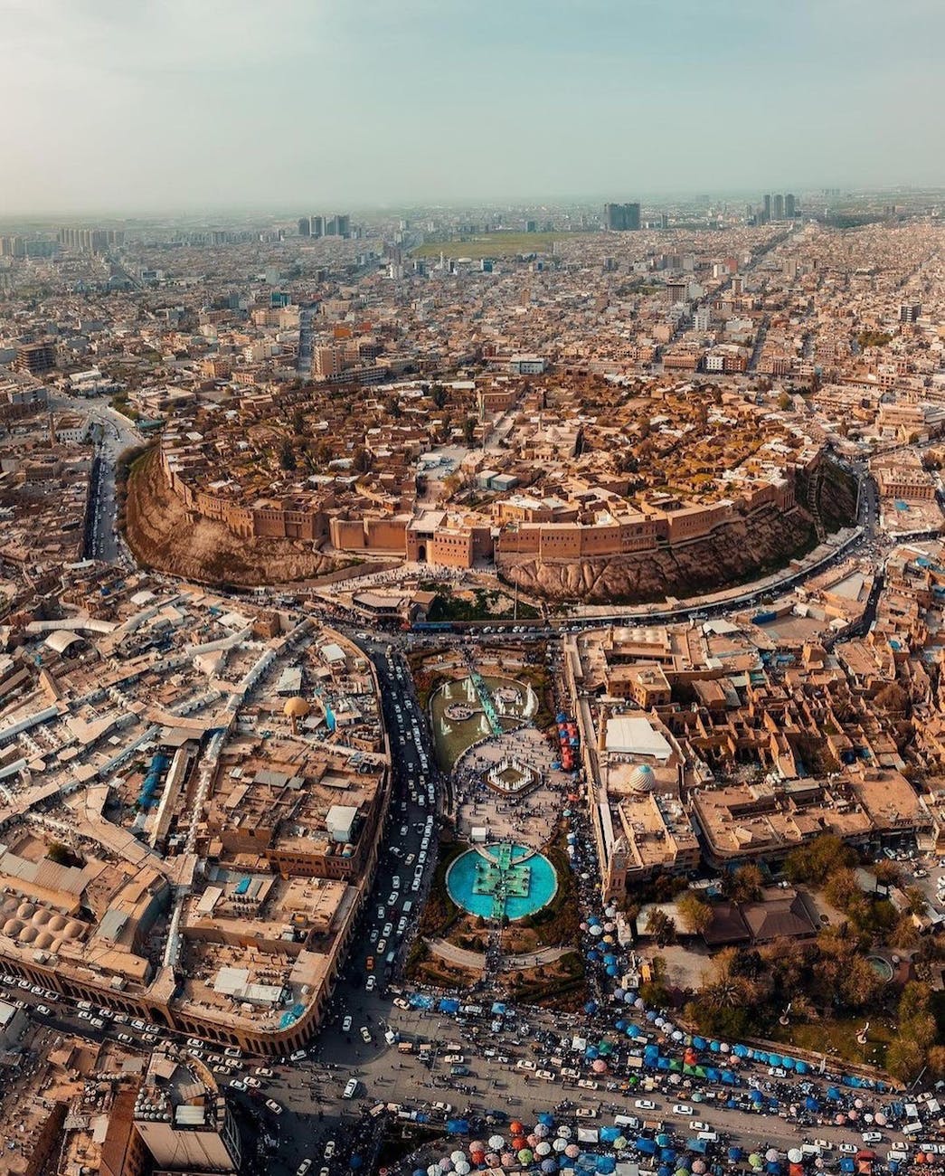 aerial photo of erbil city in iraq